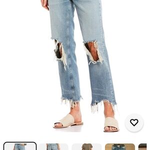 Free People Distressed Straight Leg Jeans in Light Blue